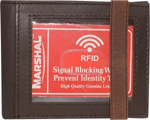 Marshal Genuine Leather Slim Bifold Exterior ID Card Holder Wallet with Elastic Band Closure