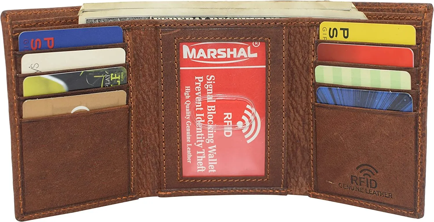 Marshal RFID Blocking Cross Genuine Leather Bifold Trifold Wallet for Men