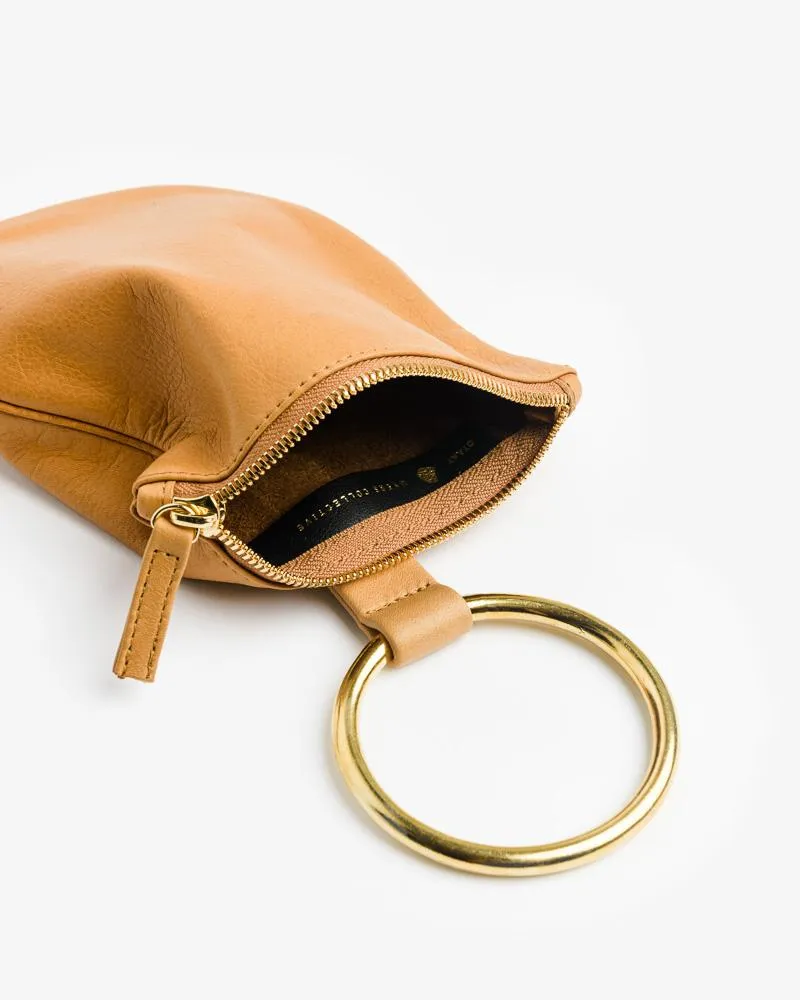 Medium Pouch in Camel with Brass Wrist Ring