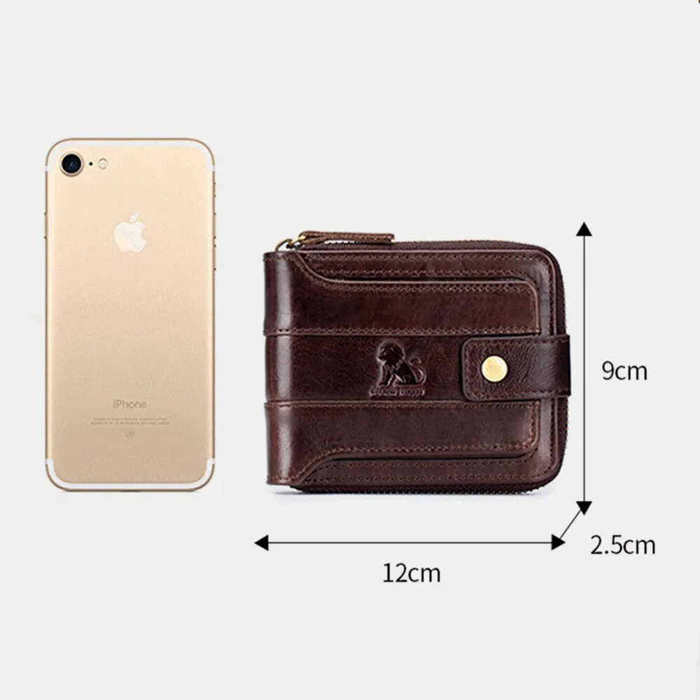 Men Genuine Leather Bifold Large Capacity RFID Anti-theft 12 Card Slots Holder Coin Purse Money Clip Wallet