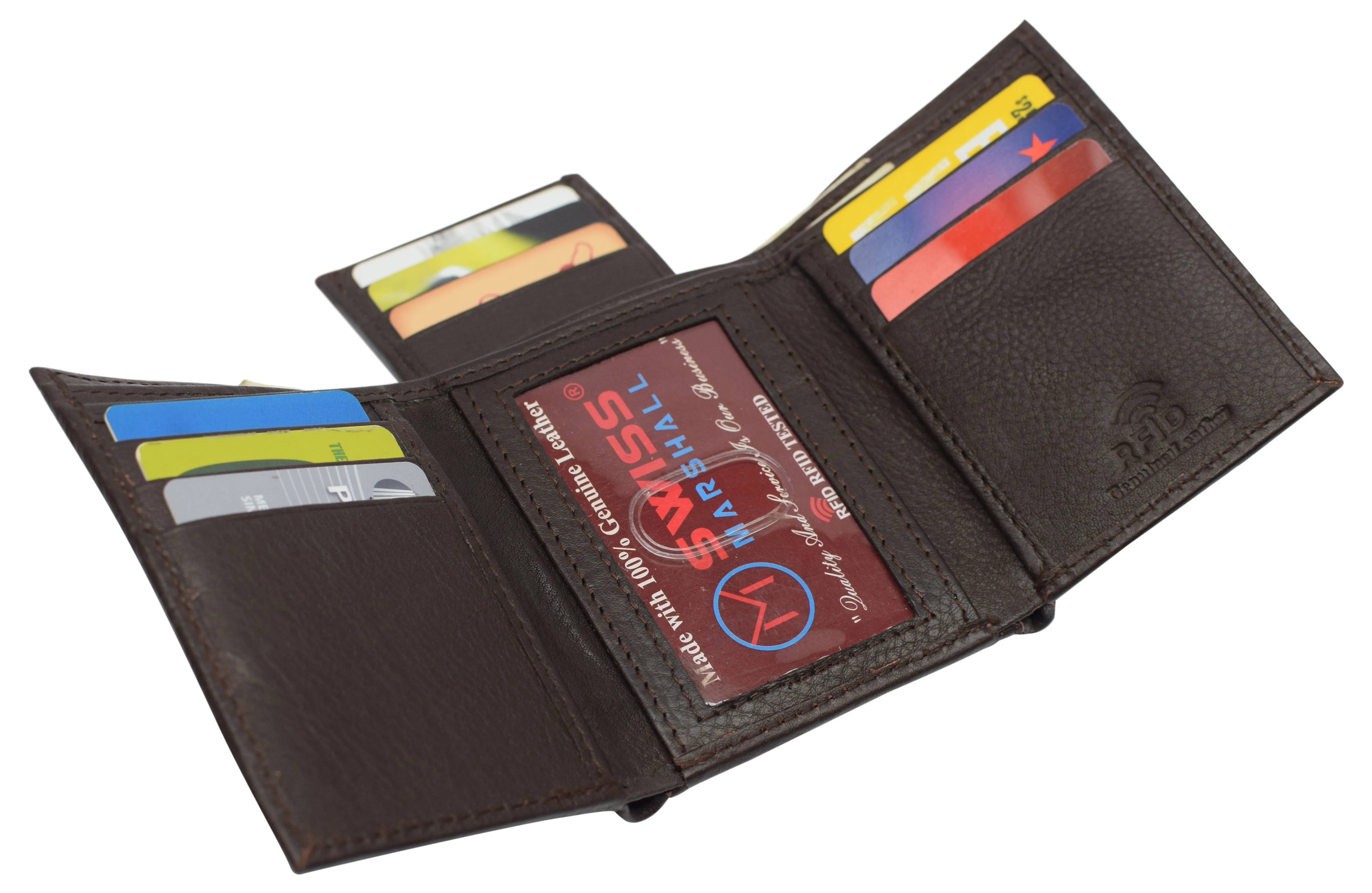 Men's Wallet RFID Genuine Leather Trifold with ID Window and Removable Card Slots