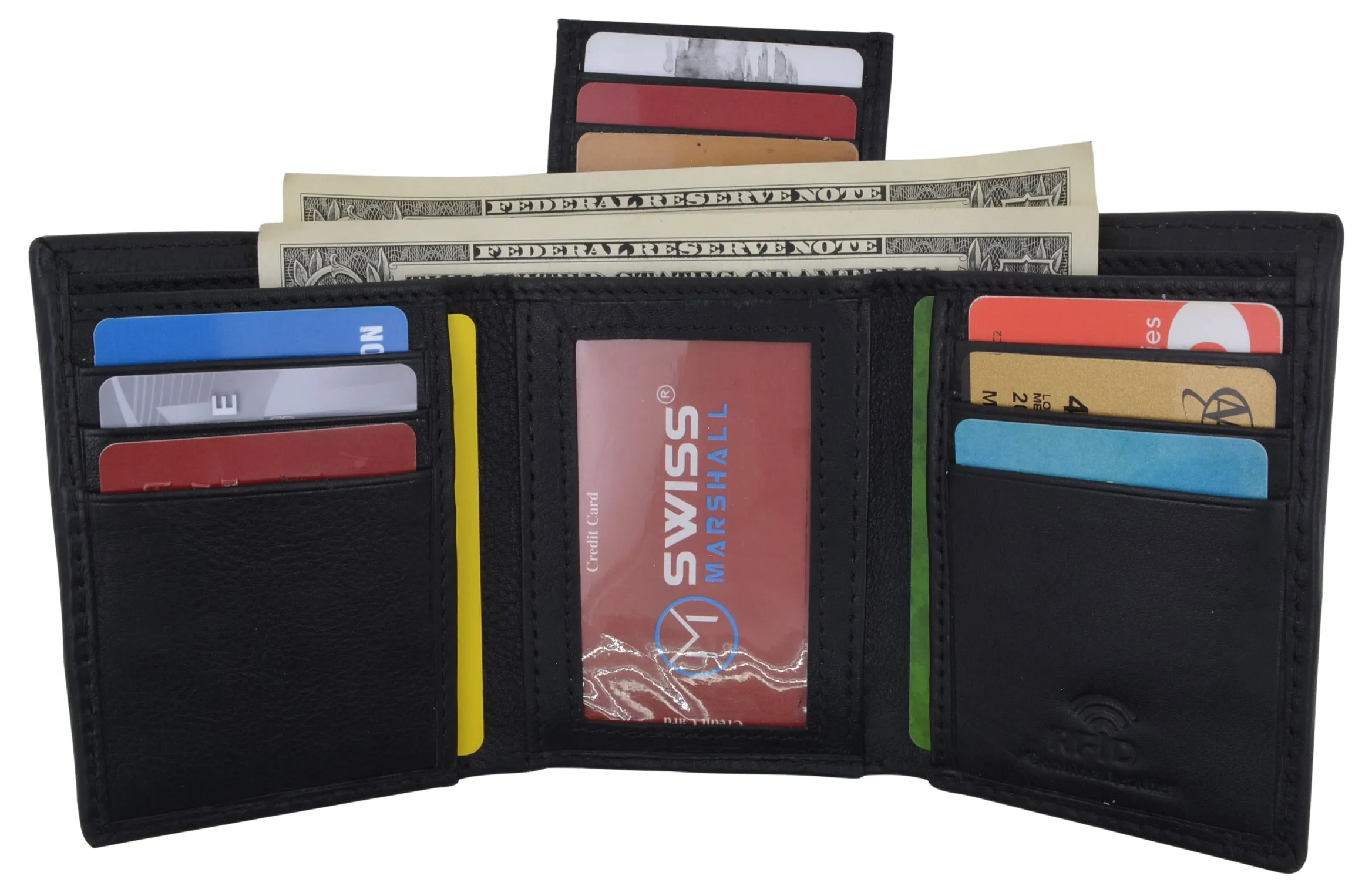 Men's Wallet RFID Genuine Leather Trifold with ID Window and Removable Card Slots