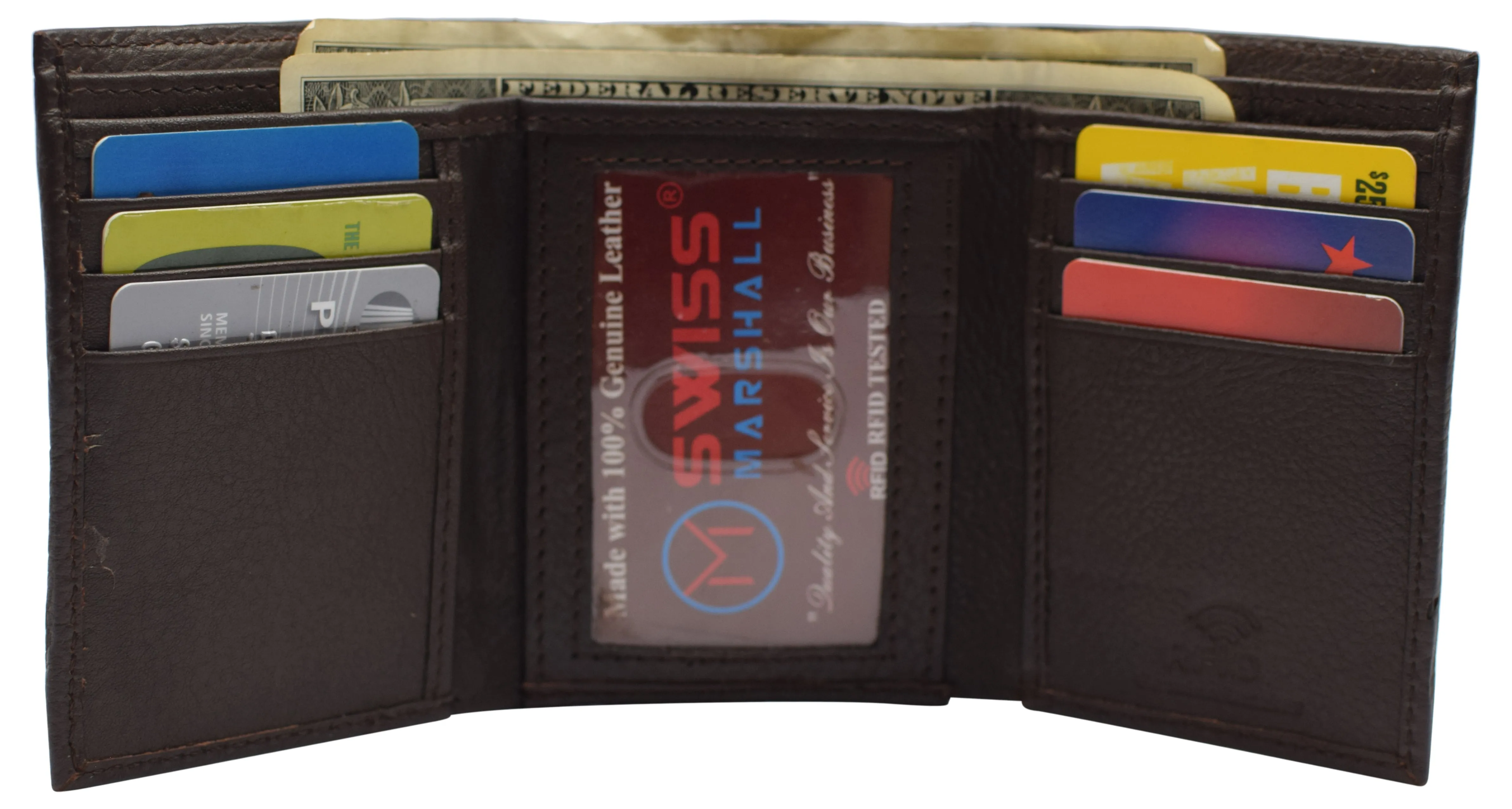 Men's Wallet RFID Genuine Leather Trifold with ID Window and Removable Card Slots