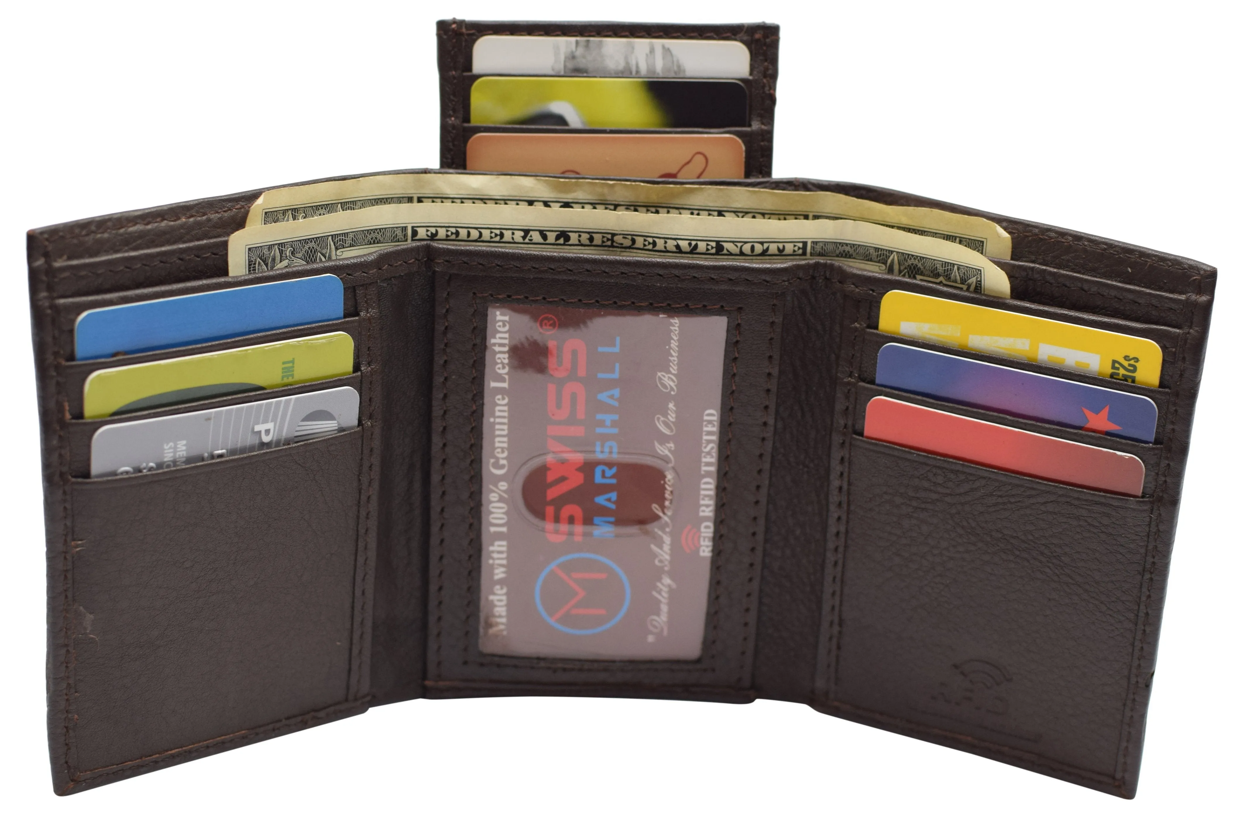 Men's Wallet RFID Genuine Leather Trifold with ID Window and Removable Card Slots