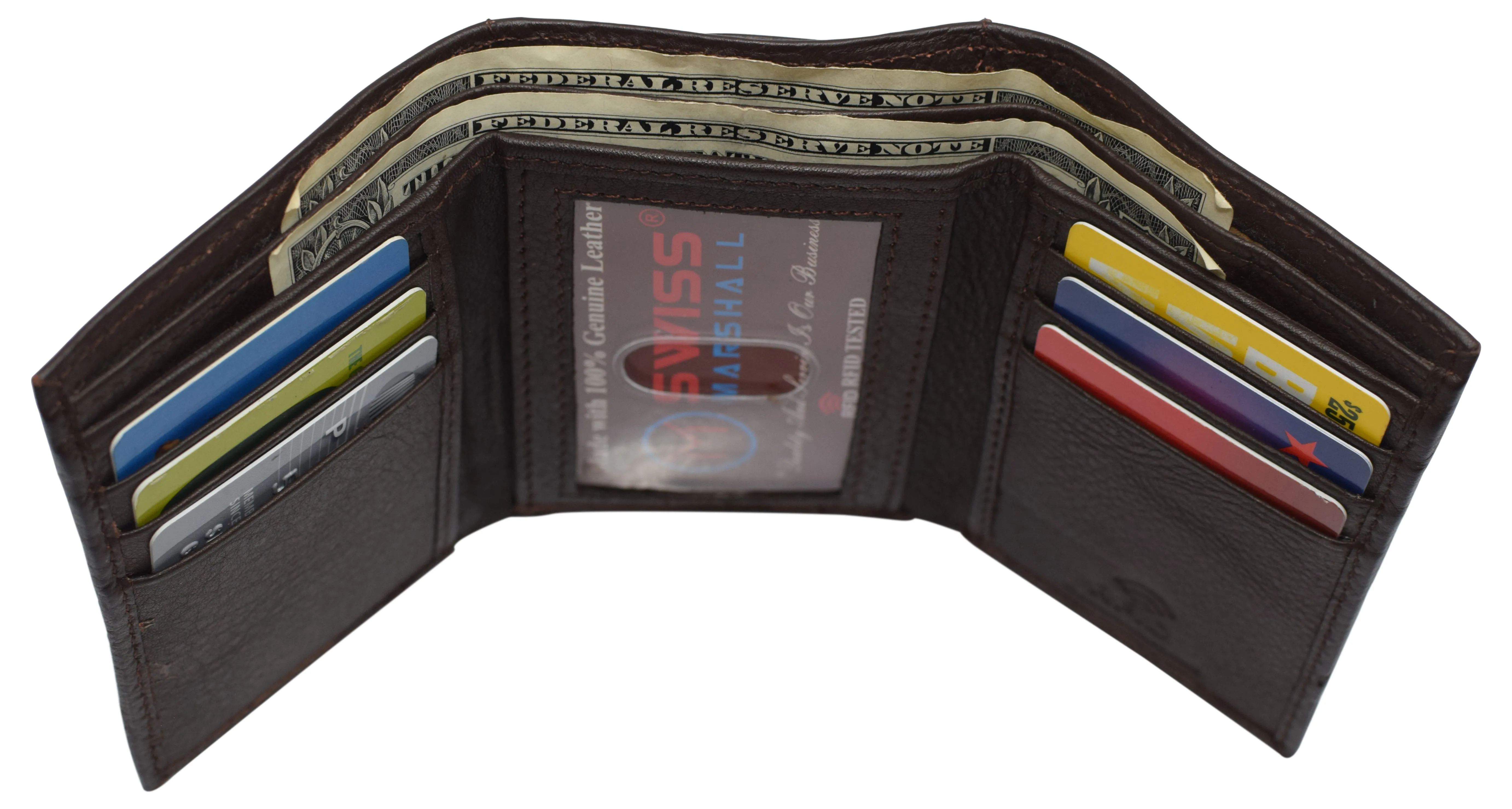 Men's Wallet RFID Genuine Leather Trifold with ID Window and Removable Card Slots