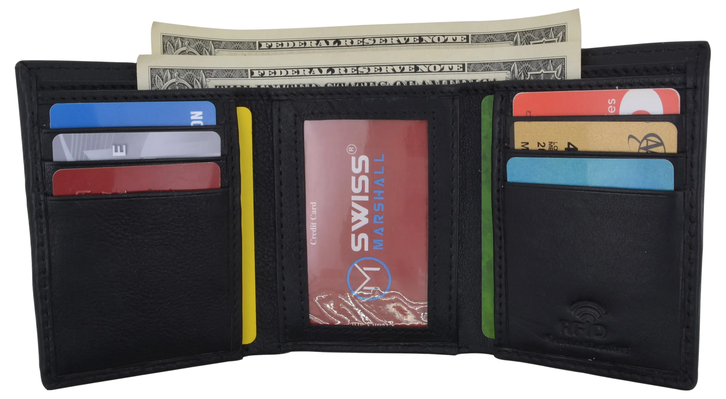 Men's Wallet RFID Genuine Leather Trifold with ID Window and Removable Card Slots