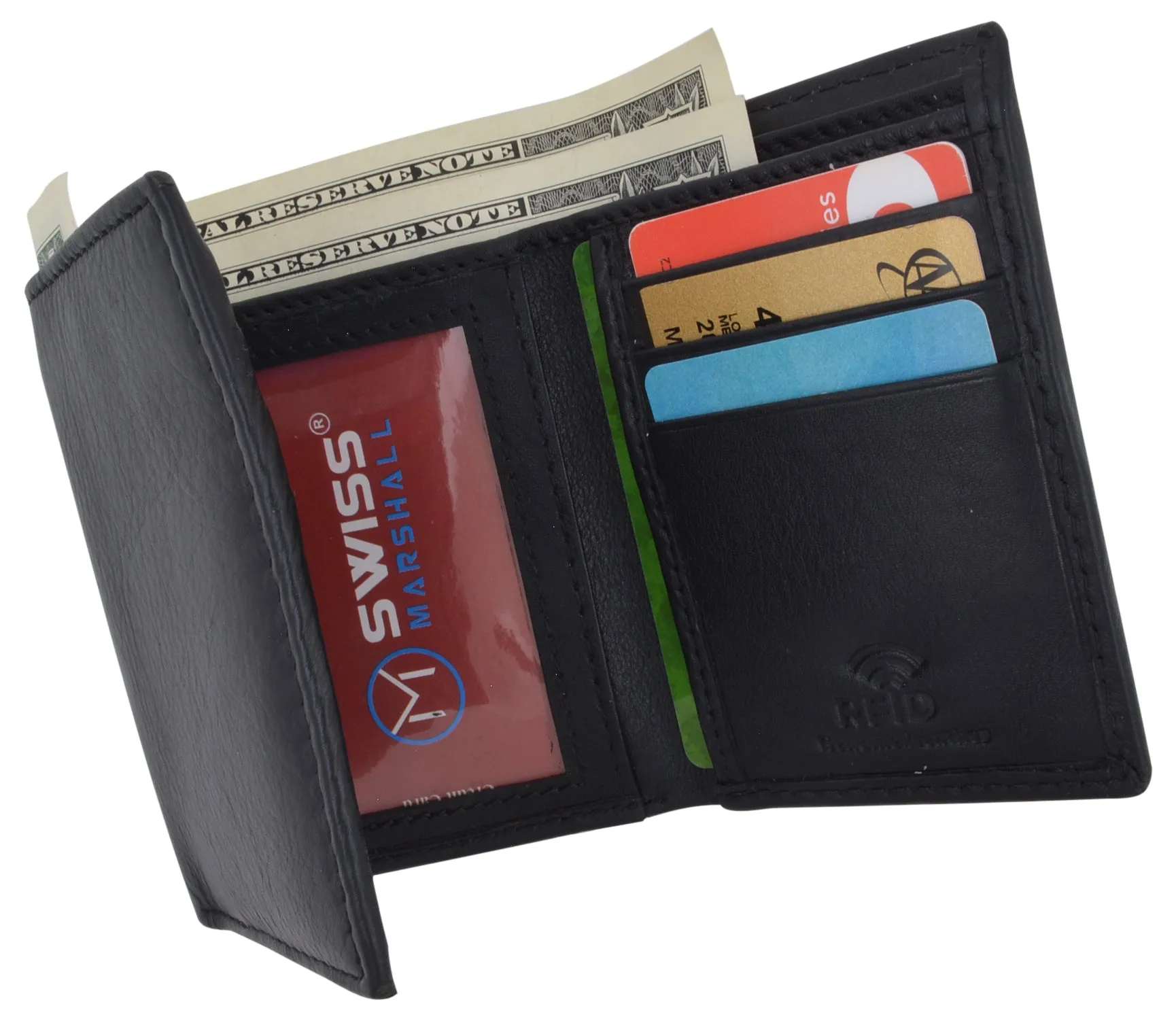 Men's Wallet RFID Genuine Leather Trifold with ID Window and Removable Card Slots