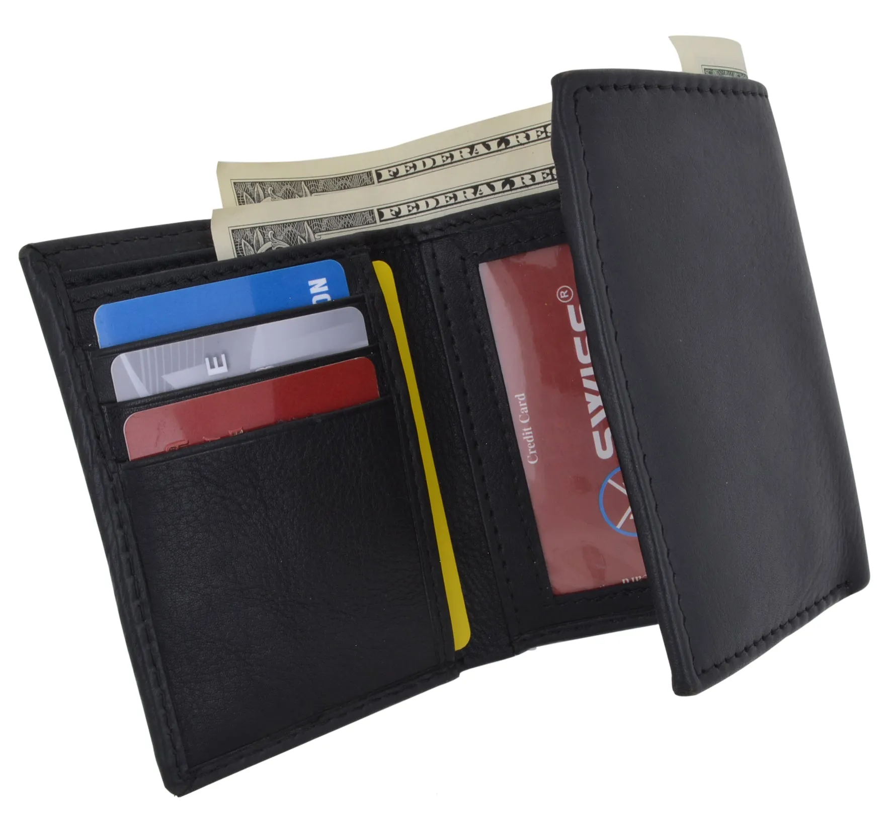 Men's Wallet RFID Genuine Leather Trifold with ID Window and Removable Card Slots