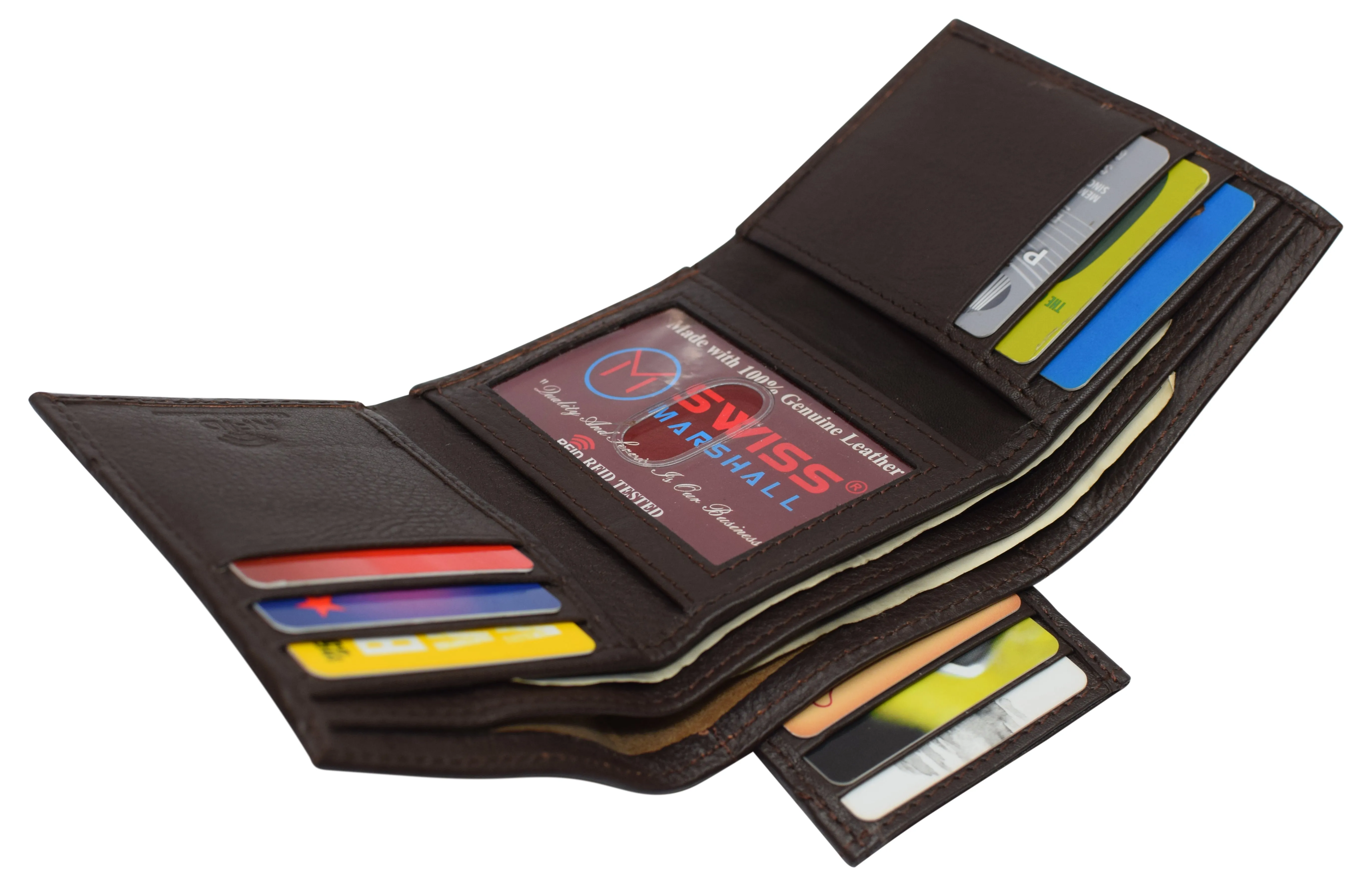 Men's Wallet RFID Genuine Leather Trifold with ID Window and Removable Card Slots