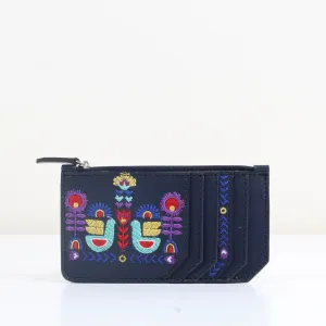 Navy Blue Flower Bird  Card Holder