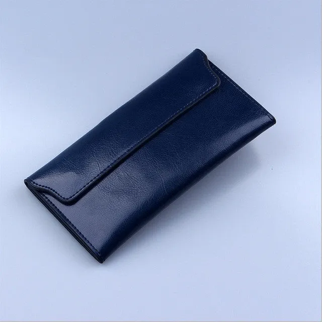 NIGEDU Brand Genuine Leather Women Wallet Long thin Purse Cowhide multiple Cards Holder Clutch bag Fashion Standard Wallet