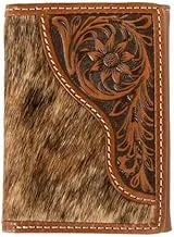 Nocona Trifold Calf Hair Tooled Tab Wallet, Brown, N500045602