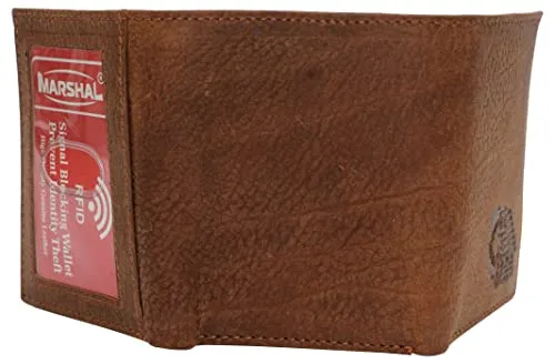 Real Leather Men's RFID Blocking Trifold Wallet with Outside ID Window Logo Gift Wallets for Men