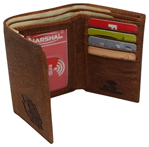 Real Leather Men's RFID Blocking Trifold Wallet with Outside ID Window Logo Gift Wallets for Men