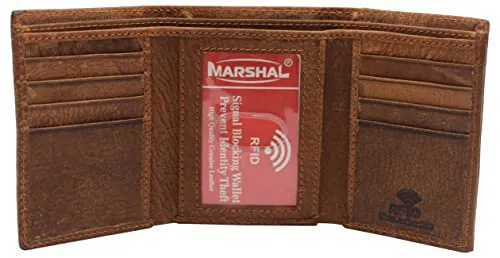 Real Leather Men's RFID Blocking Trifold Wallet with Outside ID Window Logo Gift Wallets for Men