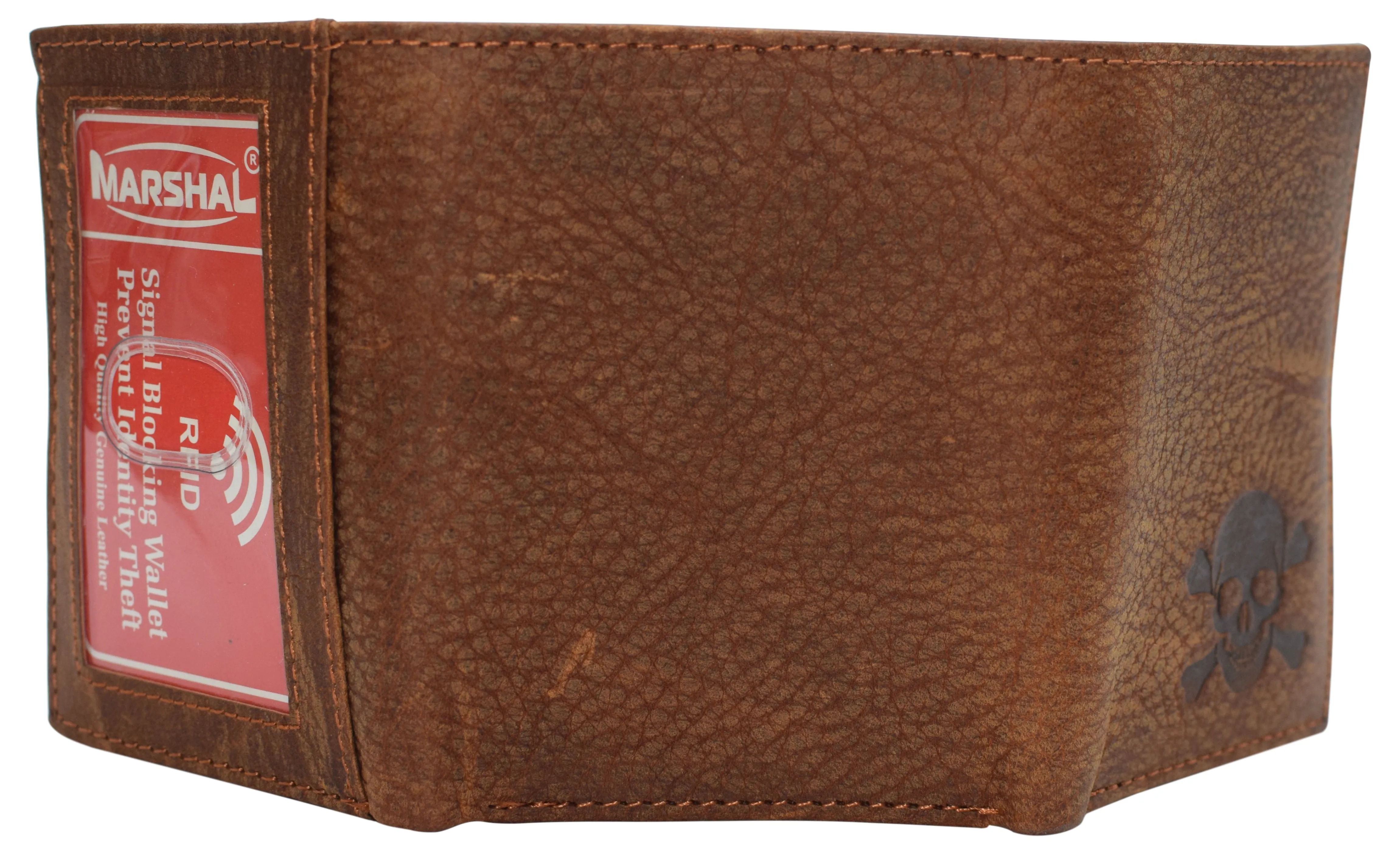 Real Leather Men's RFID Blocking Trifold Wallet with Outside ID Window Logo Gift Wallets for Men