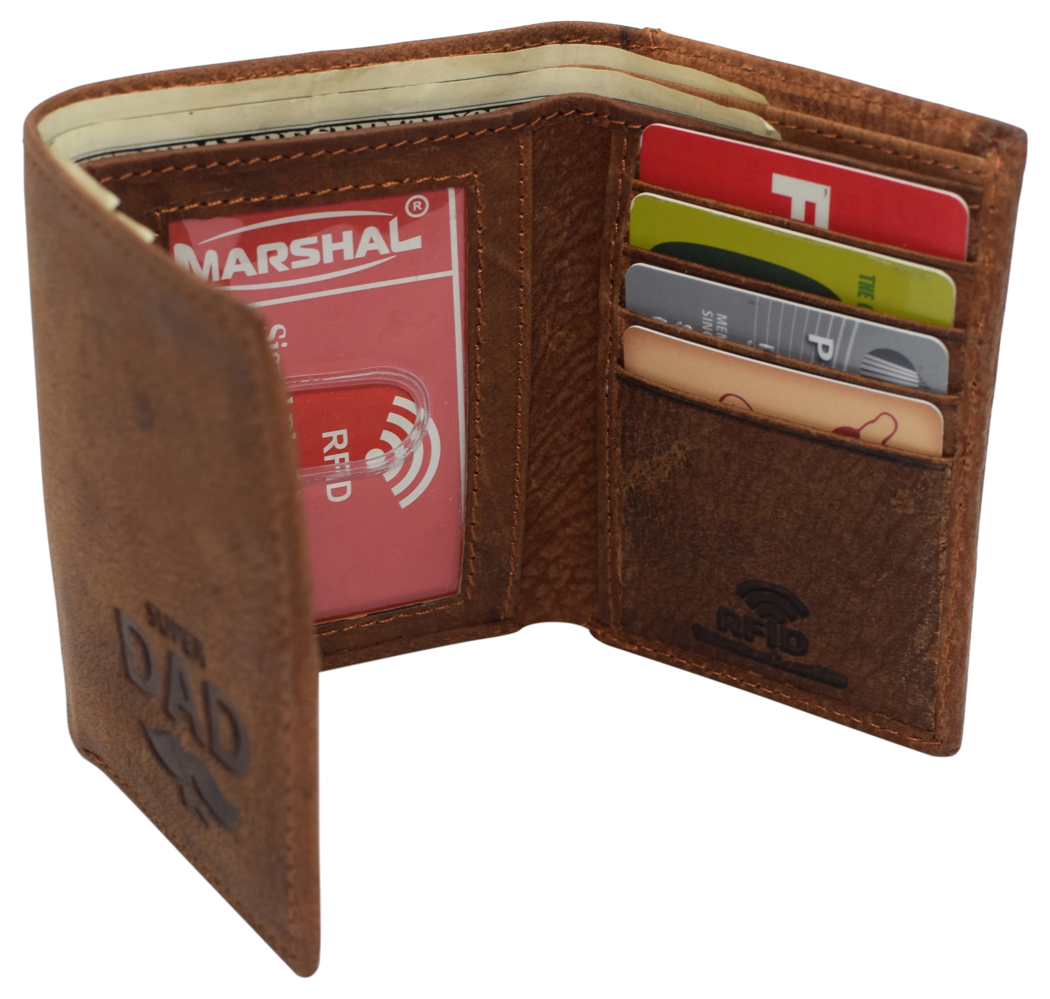 Real Leather Men's RFID Blocking Trifold Wallet with Outside ID Window Logo Gift Wallets for Men