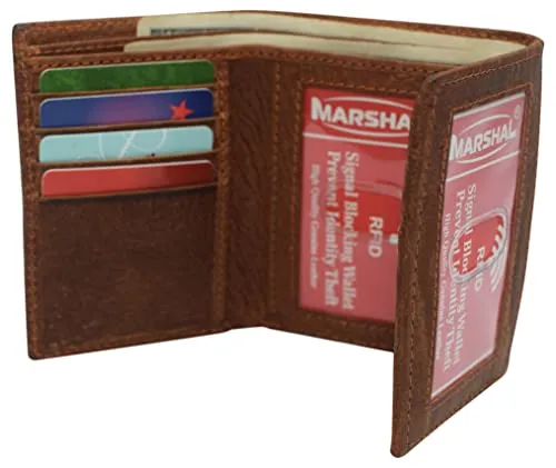 Real Leather Men's RFID Blocking Trifold Wallet with Outside ID Window Logo Gift Wallets for Men