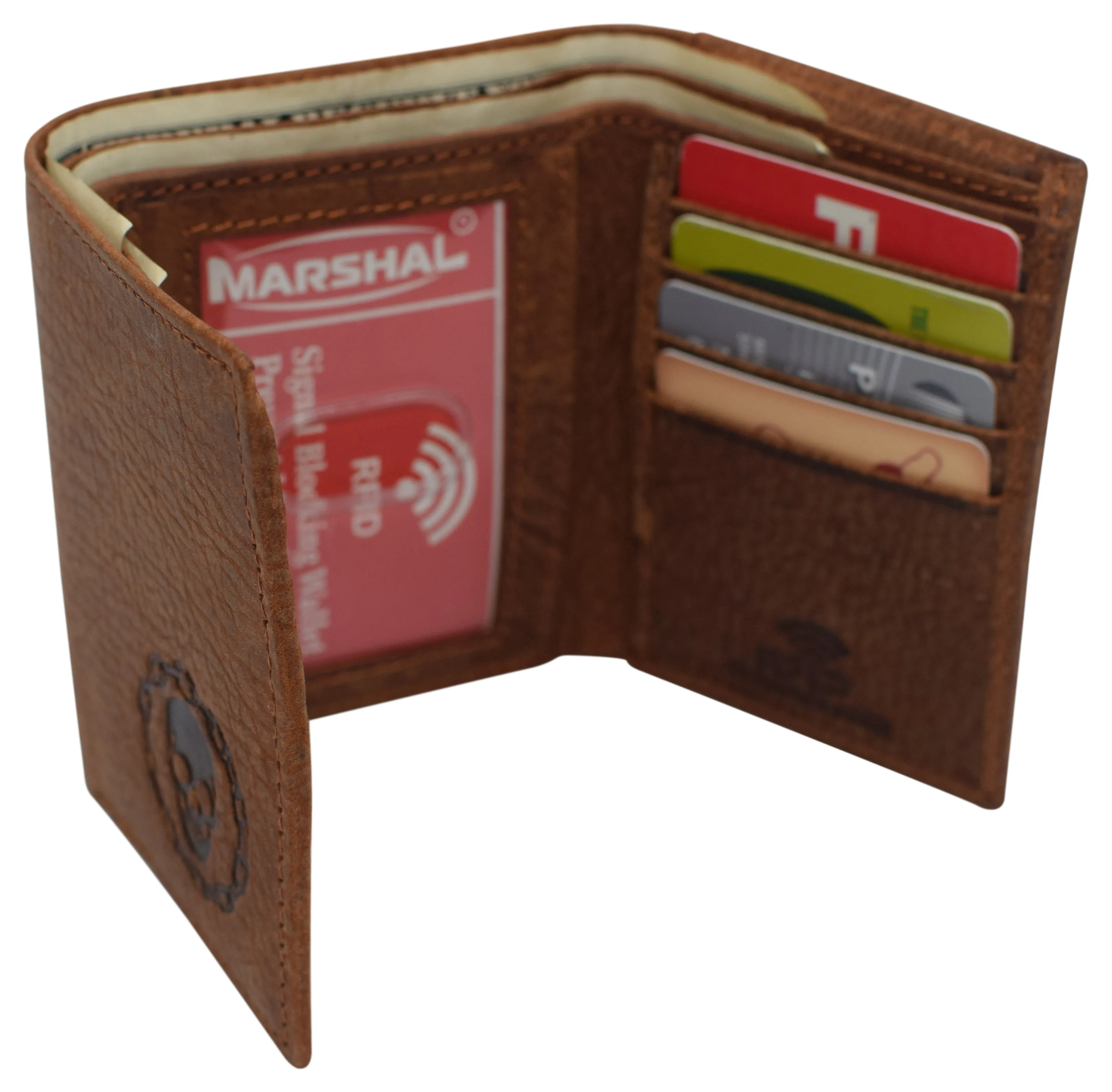 Real Leather Men's RFID Blocking Trifold Wallet with Outside ID Window Logo Gift Wallets for Men