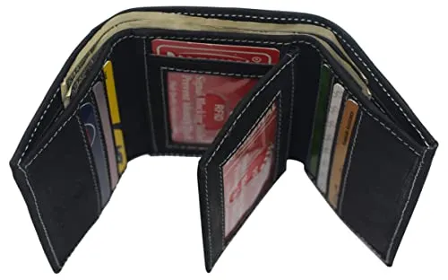 Real Vintage Leather Wallets for Men - RFID Blocking Classic Trifold Wallet with Card Slots