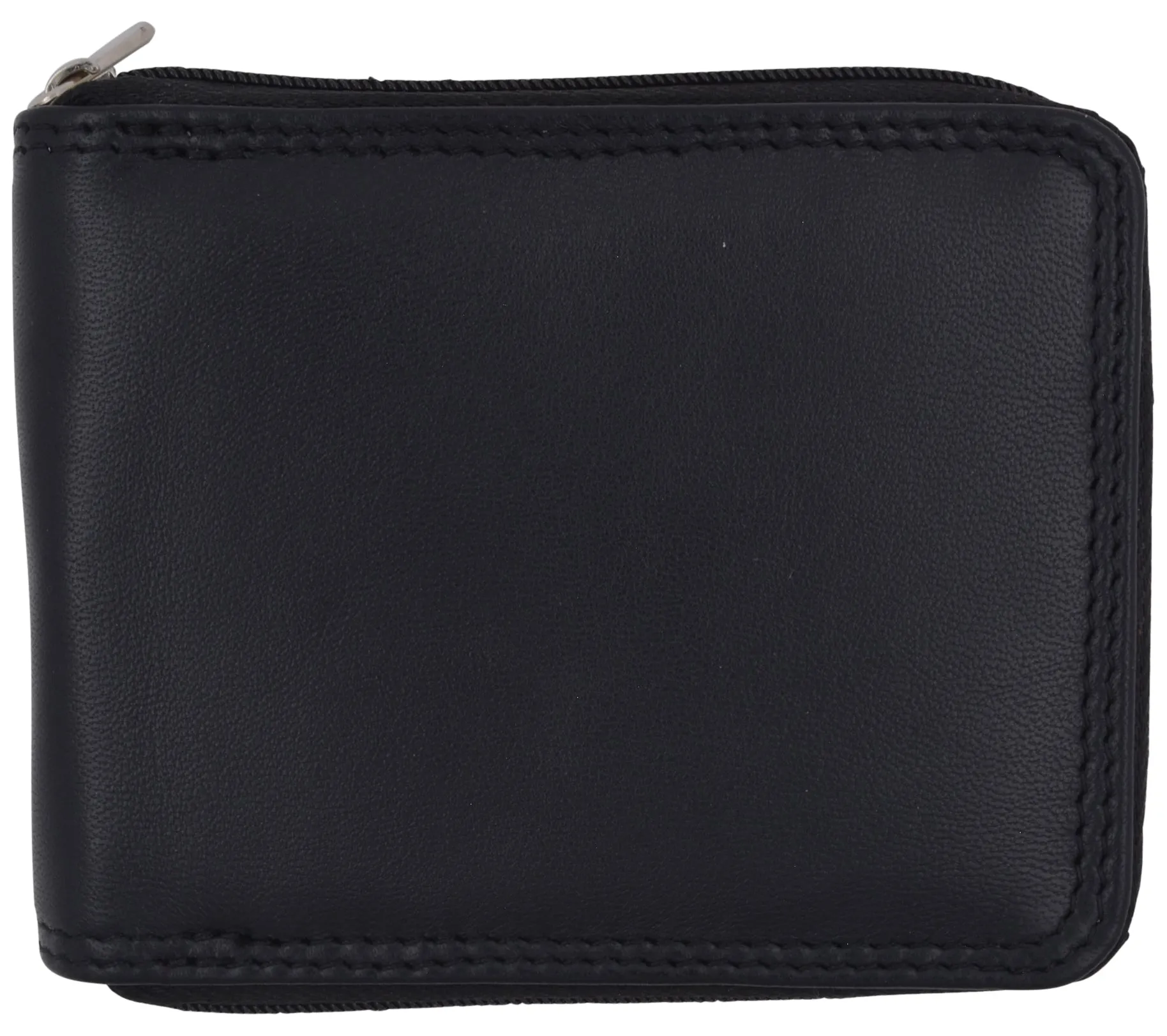 RFID Blocking Mens Zipper Trifold Real Leather Wallet