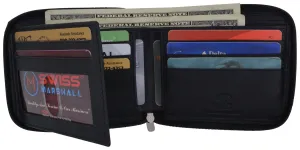 RFID Blocking Mens Zipper Trifold Real Leather Wallet