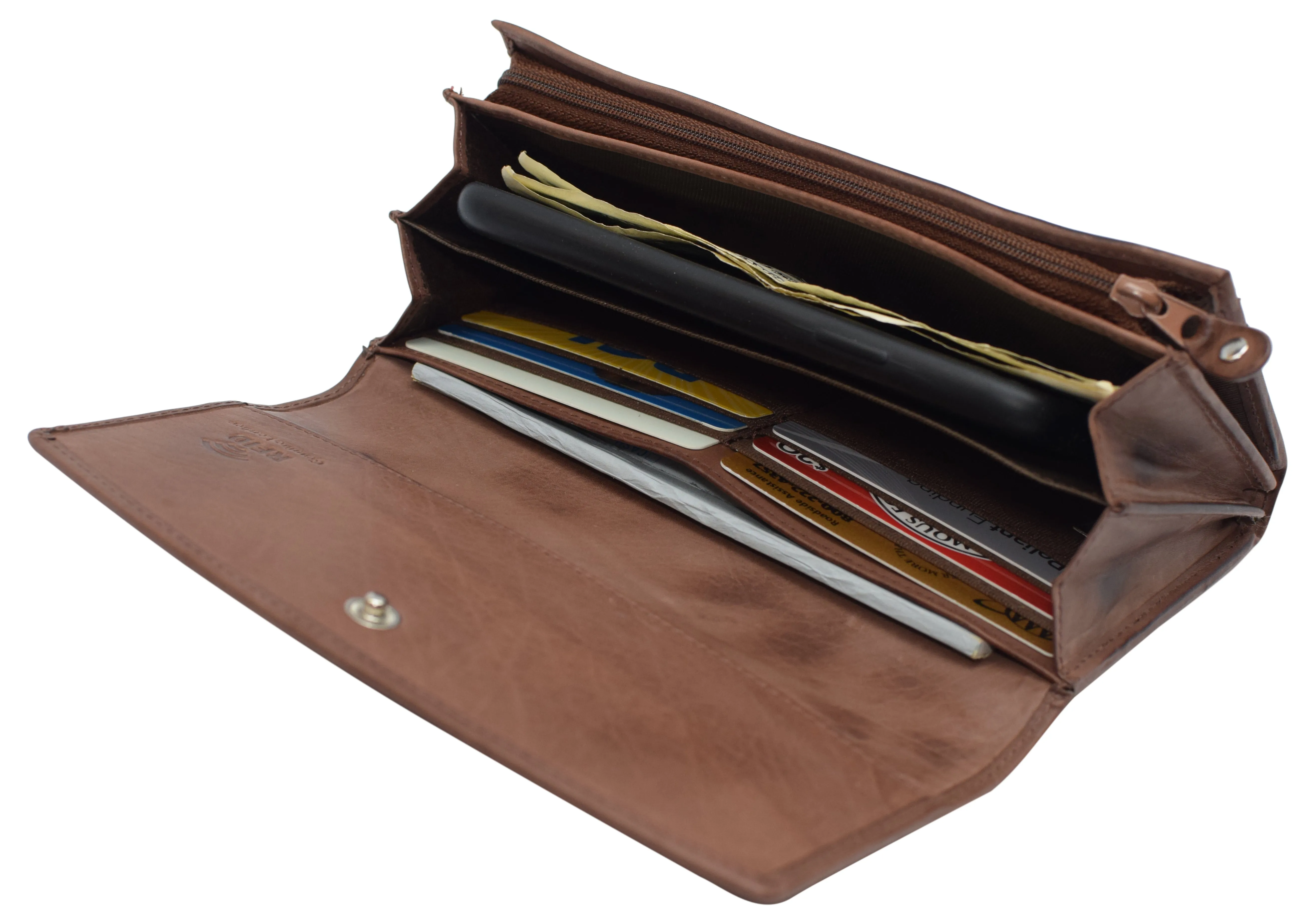 RFID59L002 Leather Flap Clutch RFID Wallets For Women - Big Womens Wallet Accordion Purse Organizer Zip Coin Pouch For Women Gift