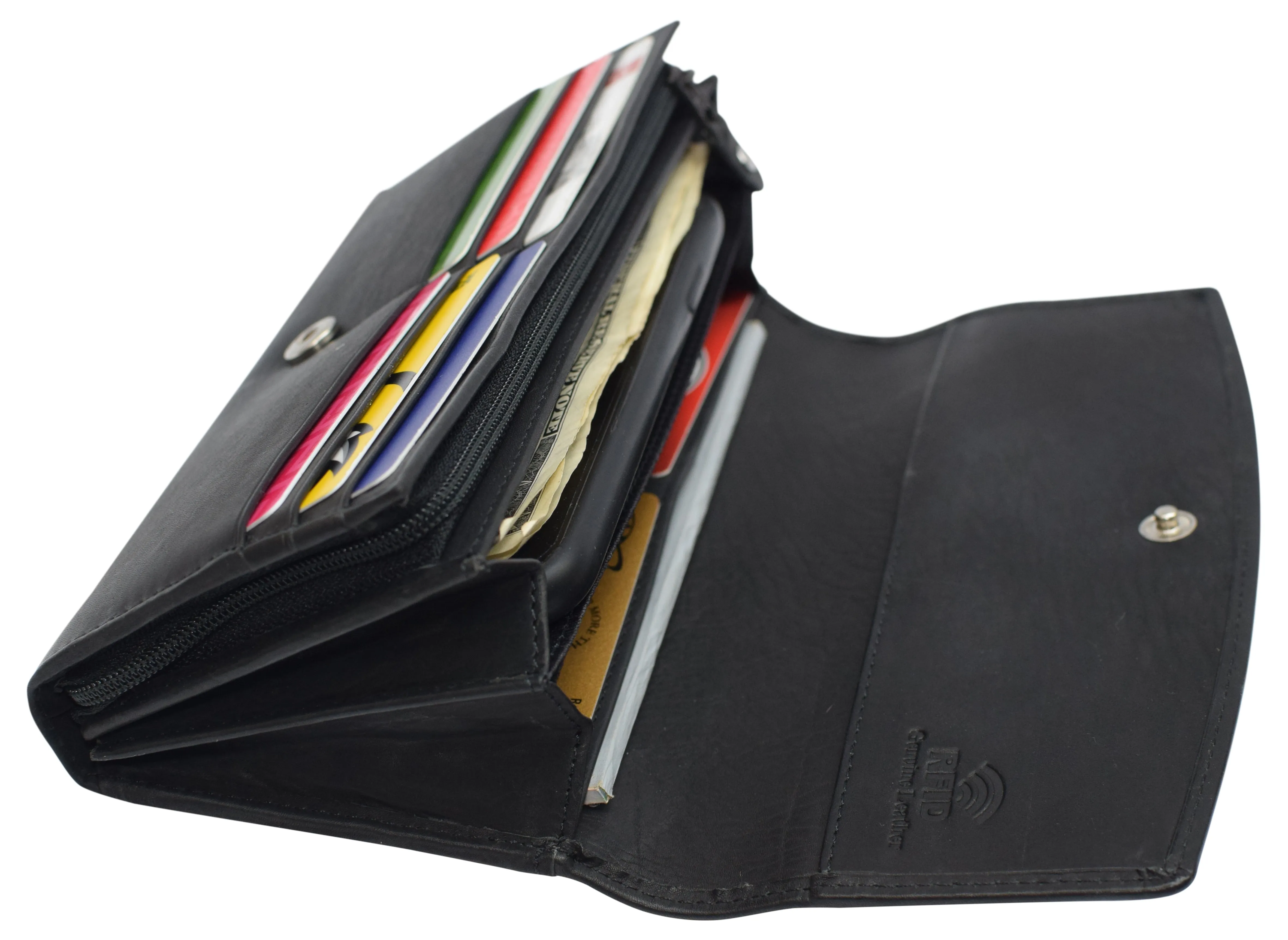 RFID59L002 Leather Flap Clutch RFID Wallets For Women - Big Womens Wallet Accordion Purse Organizer Zip Coin Pouch For Women Gift