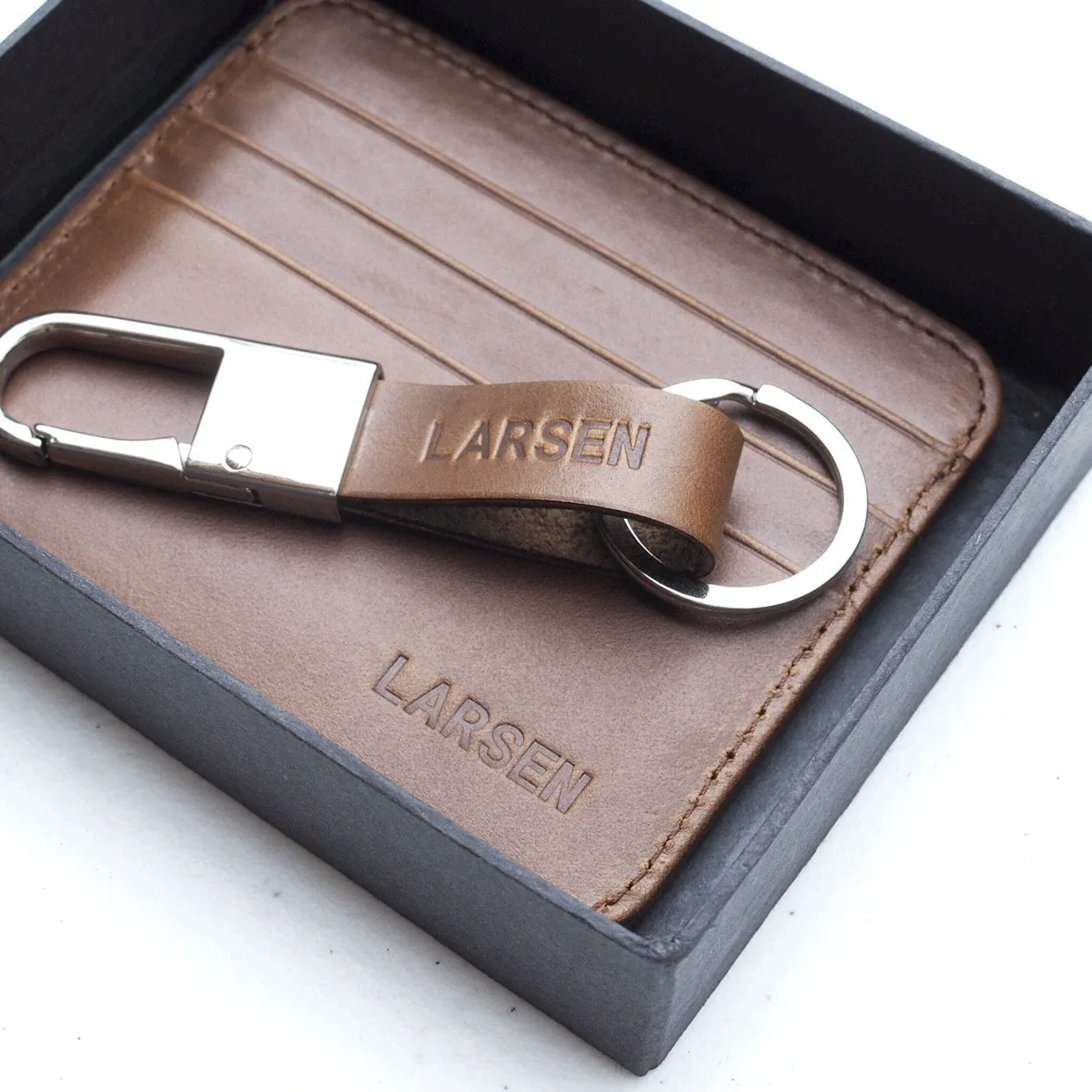 Slim Leather Card Case   Keyfob (6 cards - Ochre Brown)