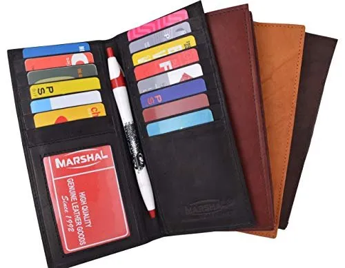 Slim Leather ID/Credit Card Holder Long Wallet with Pen holder