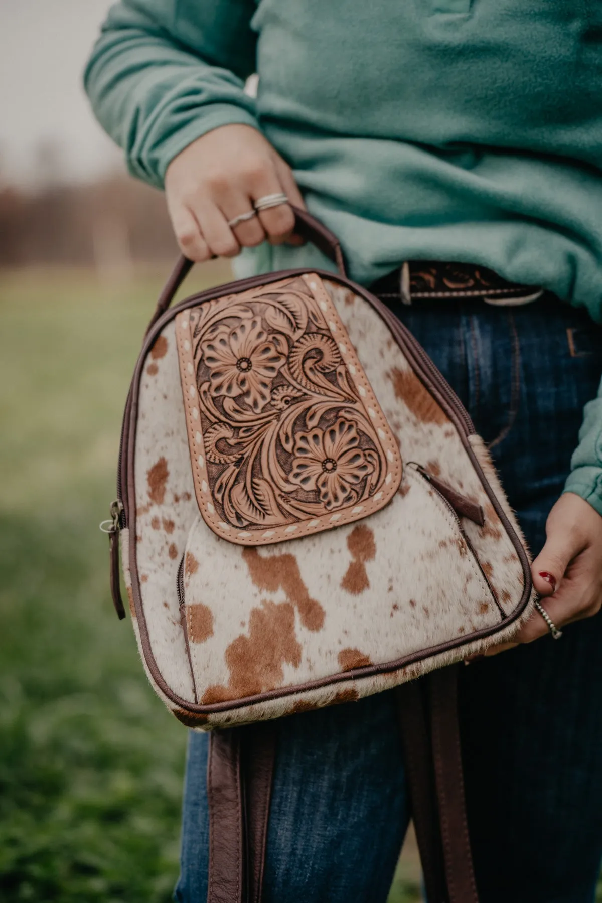 Small Cowhide & Tooled Leather Backpack