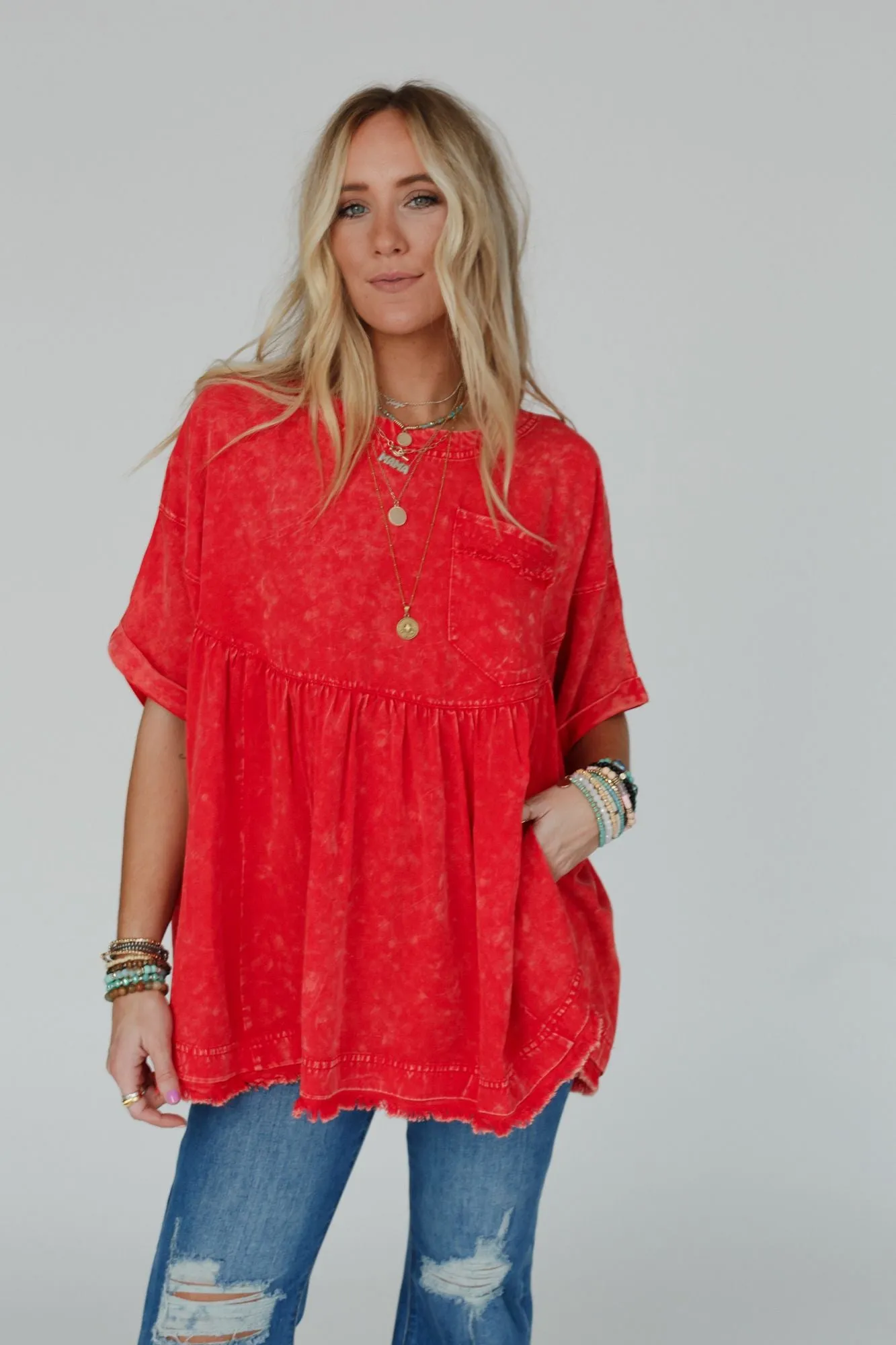 The Good Life Oversized Top - Red