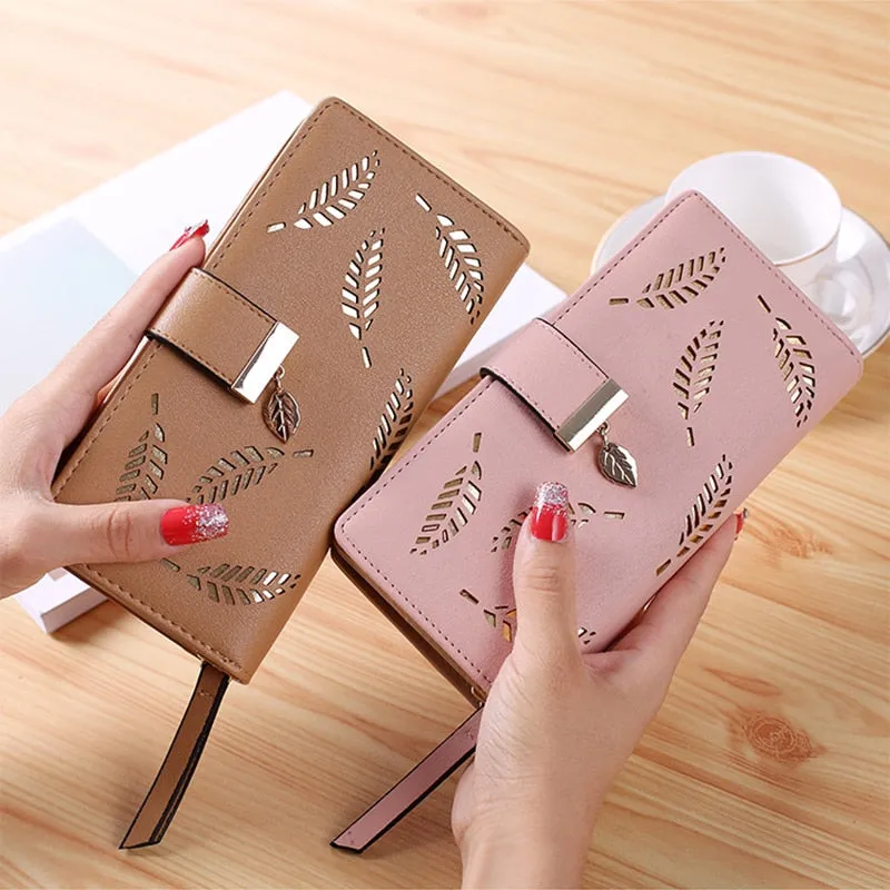 Women's Hollow Golden Leaves Wallet Clutch