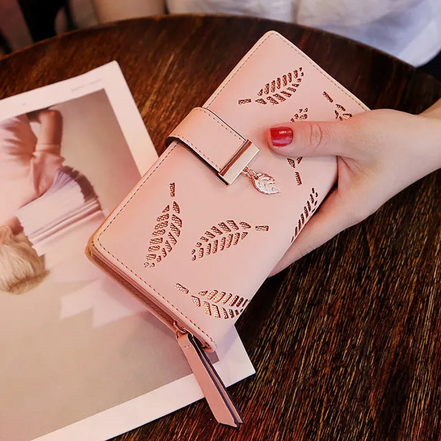 Women's Hollow Golden Leaves Wallet Clutch